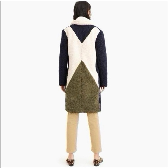 J.Crew Teddy Sherpa Colorblock Thick Coat Green Ivory Navy Blue XXS - Picture 5 of 13